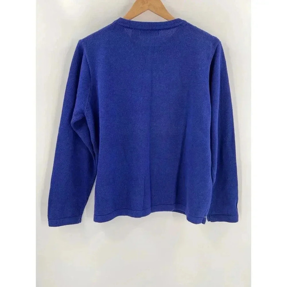 B. P. Design Christmas Holiday Sweater Blue Snowmen Feathers Full Zip Size LARGE - Picture 9 of 14